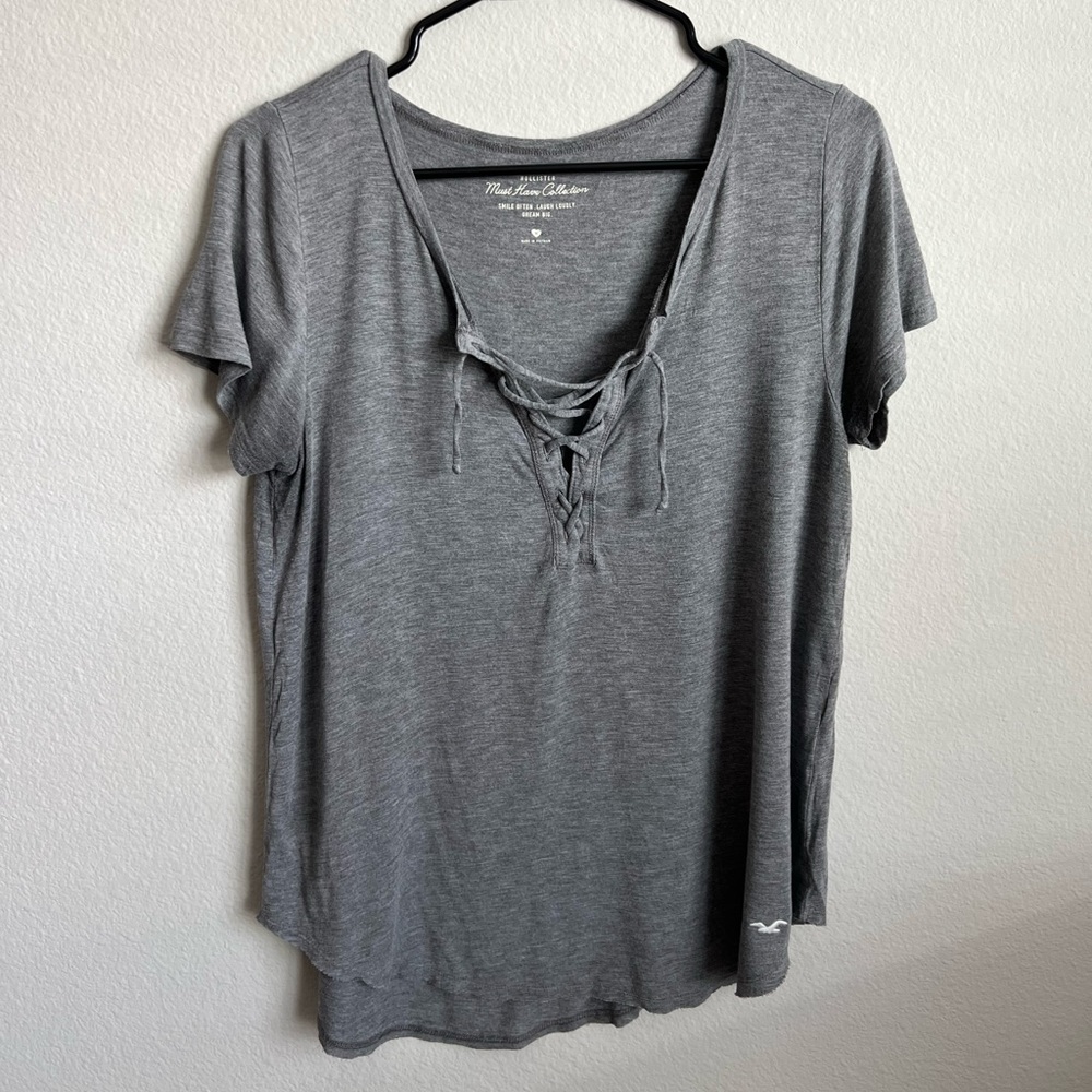 Grey Hollister Lace up Tee